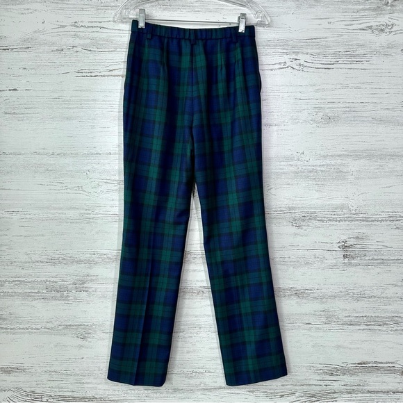 PENDLETON Blackwatch Plaid 100% Virgin Wool High Rise Straight Leg Pants 2P - Picture 5 of 11